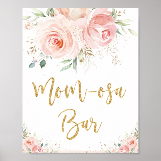  Rosa Blommigt Mamma-osa Pub Babyskyltsskylt för Poster (Framsidan)
