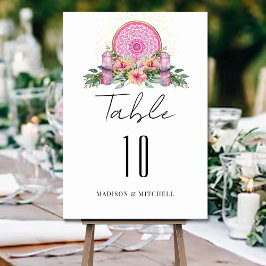 Rosa Blommigt Mandala Crystals Metaphysical Bröllo Bordsnummer