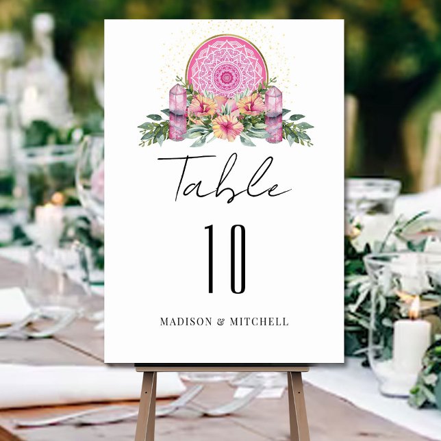 Rosa Blommigt Mandala Crystals Metaphysical Bröllo Bordsnummer (Skapare uppladdad)