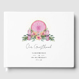 Rosa Blommigt Mandala Crystals Metaphysical Bröllo Gästböcker