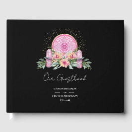 Rosa Blommigt Mandala Crystals Metaphysical Bröllo Gästböcker