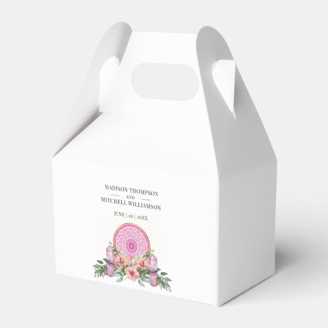 Rosa Blommigt Mandala Crystals Metaphysical Bröllo Presentaskar (Framsidan Sidan)