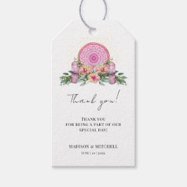 Rosa Blommigt Mandala Crystals Metaphysical Bröllo Presentetikett