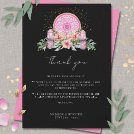 Rosa Blommigt Mandala Crystals Metaphysical Bröllo Tack Kort