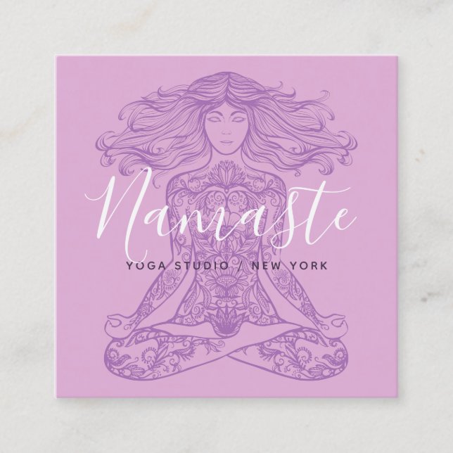 Rosa blommigt mandala meditation yoga-instruktör fyrkantigt visitkort (Framsida)