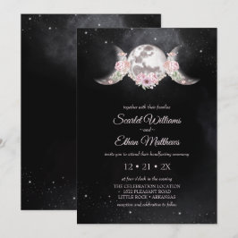 Rosa Blommigt Måne Phases Mystical Wicca Handfaste Inbjudningar