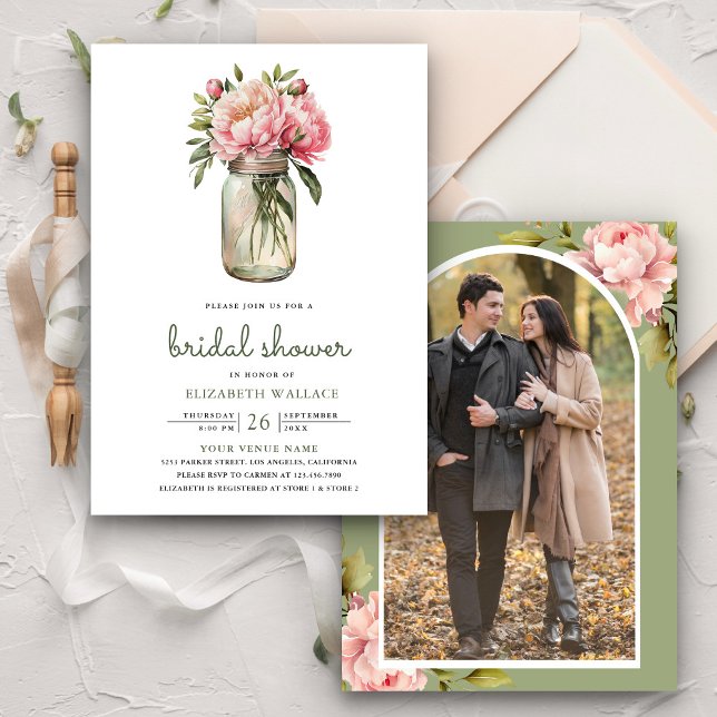 Rosa Blommigt Mason Burk Photo Möhippa Inbjudningar (Skapare uppladdad)