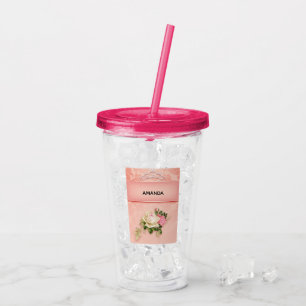 Rosa blommigt med Diamond Tiara Princess Design Take Away Mugg