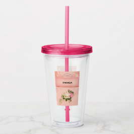 Rosa blommigt med Diamond Tiara Princess Design Take Away Mugg