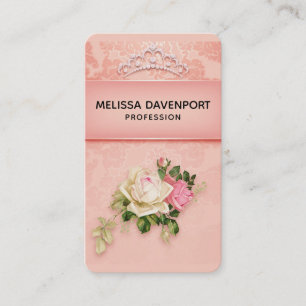Rosa blommigt med Diamond Tiara Princess Design Visitkort
