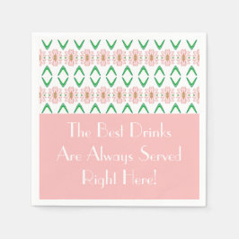 Rosa Blommigt med Grönt och vit Pappersservett