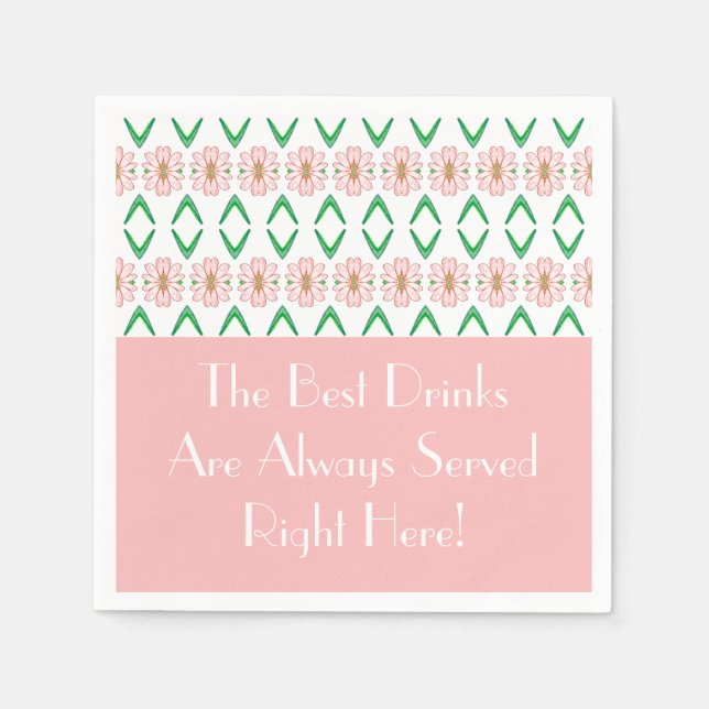 Rosa Blommigt med Grönt och vit Pappersservett (Framsidan)