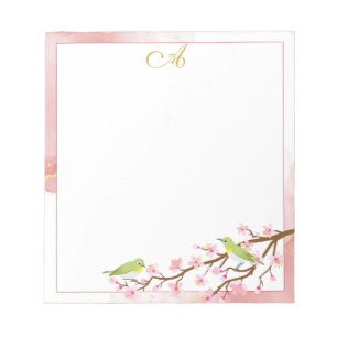 Rosa Blommigt med rosa guld Monogram Namn Anteckningsblock