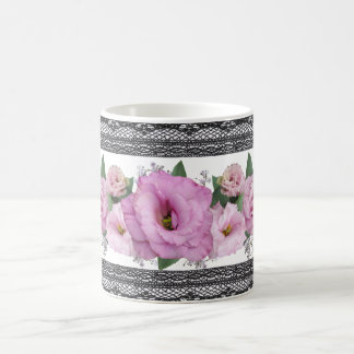 Rosa Blommigt med Svarta Snöre Gräns Kaffemugg