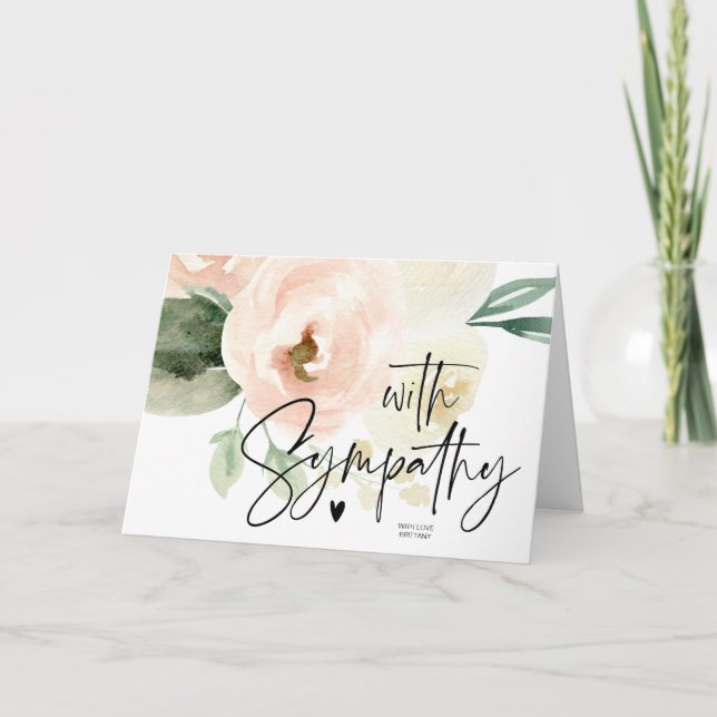 Rosa Blommigt med sympati kondoleans Grief Heart Kort (Framsida)