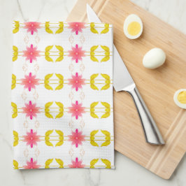 Rosa Blommigt med vitt och gyllene Kökshandduk