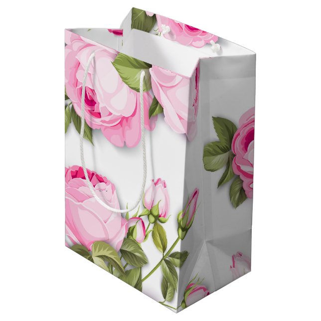 Rosa Blommigt Medium Gift-fack (Baksidan Vinklad)