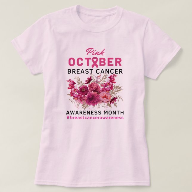 Rosa Blommigt Medvetenhet om bröstcancer Kvinnor T Shirt (Design framsida)