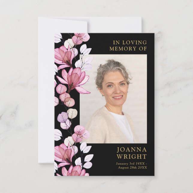 Rosa Blommigt Memorial Funeral Prayer Photo Card (Framsida)
