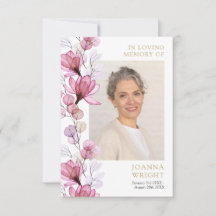 Rosa Blommigt Memorial Funeral Prayer Photo Card