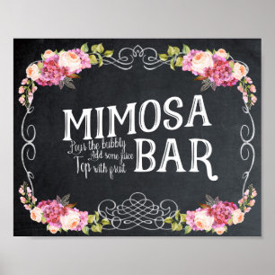 rosa blommigt Mimosa Pub Bröllop Sign BQ Poster