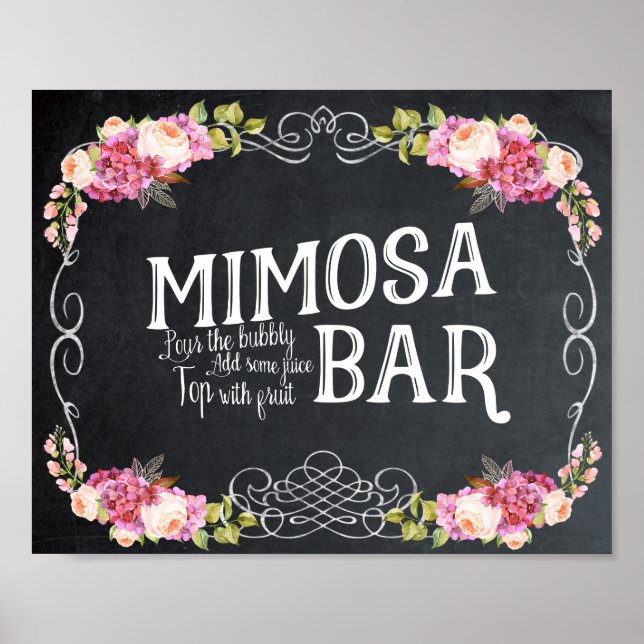 rosa blommigt Mimosa Pub Bröllop Sign BQ Poster (Framsidan)
