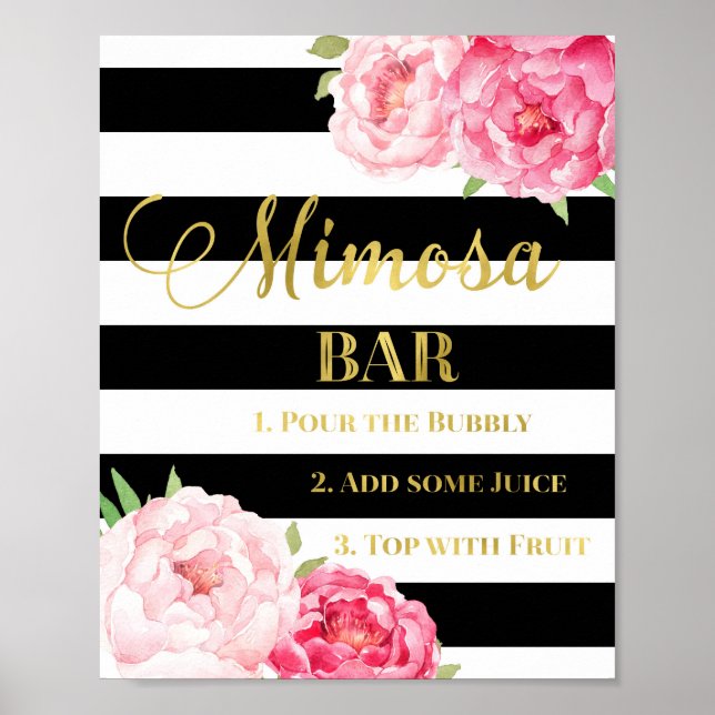 Rosa Blommigt Mimosa Pub Sign Guld Black Rand Poster (Framsidan)