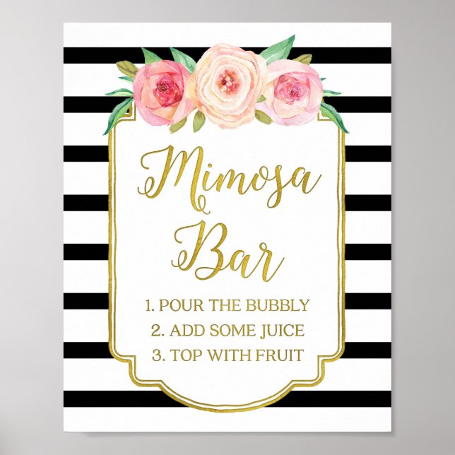 Rosa Blommigt Mimosa Pub Sign Guld Black Rand Poster (Framsidan)