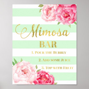 Rosa Blommigt Mimosa Pub Sign Guld Mint Rand Poster
