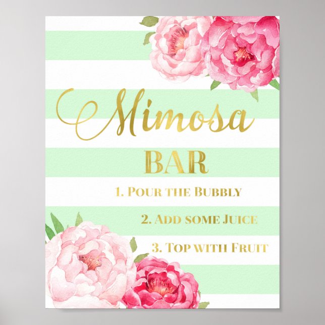 Rosa Blommigt Mimosa Pub Sign Guld Mint Rand Poster (Framsidan)