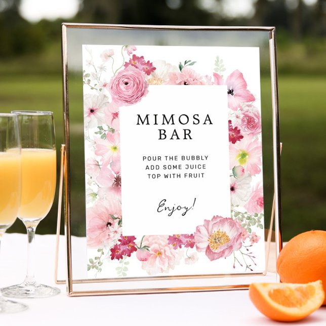 Rosa Blommigt Mimosa Pub Sign Poster (Skapare uppladdad)