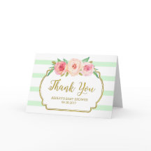 Rosa Blommigt Mint Rand Baby Shower Tack