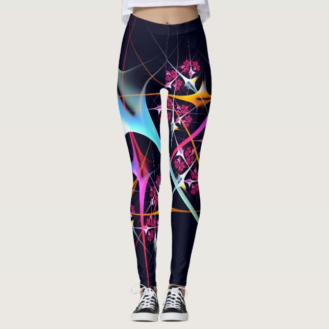 Rosa Blommigt Modern Abstrakt Art Färg Mönster #01 Leggings (Framsida)
