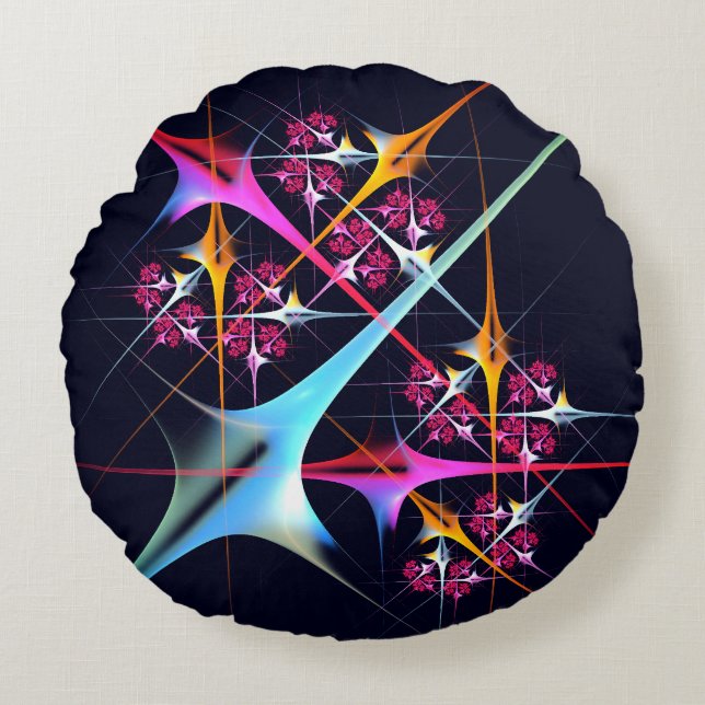 Rosa Blommigt Modern Abstrakt Art Färg Mönster #01 Rund Kudde (Framsidan)