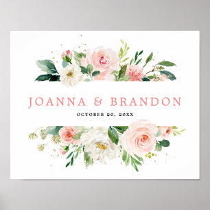 Rosa Blommigt Modern Botaniskt Bröllop Välkommen Poster
