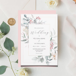 Rosa Blommigt Modern Bröllop Inbjudningar