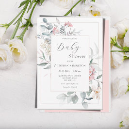 Rosa Blommigt Modern Girl Baby Shower Inbjudningar