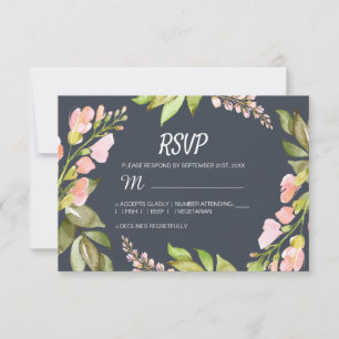 Rosa Blommigt Modern Mörk blått Bröllop OSA Kort