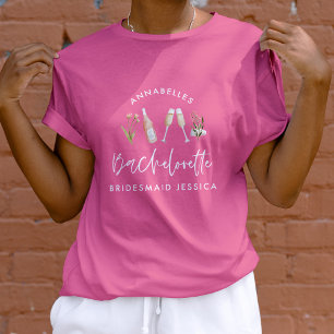 Rosa blommigt modern rosa flickbachelorette Party T Shirt