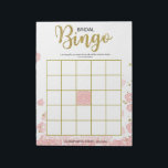 Rosa Blommigt Möhippa Bingo Anteckningsblock<br><div class="desc">Denna moderna blommigt "Möhippa Bingo" har en bakgrund för rosa blommigt med guldglitter stänk. Texten är skriven i en blandning av ett lekfullt kalligrafteckensnitt och ett modernt sans-teckensnitt,  detta bingo-kort för möhippa är personlig med Bride to be namn och Möhippan date</div>
