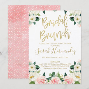 Rosa Blommigt Möhippa Brunch Inbjudningskort för m