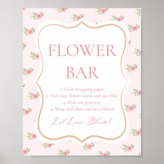 Rosa Blommigt Möhippa Tea Party Flower Pub Poster (Framsidan)