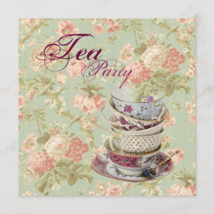 Rosa Blommigt Möhippa Tea Party-inbjudan Inbjudningar