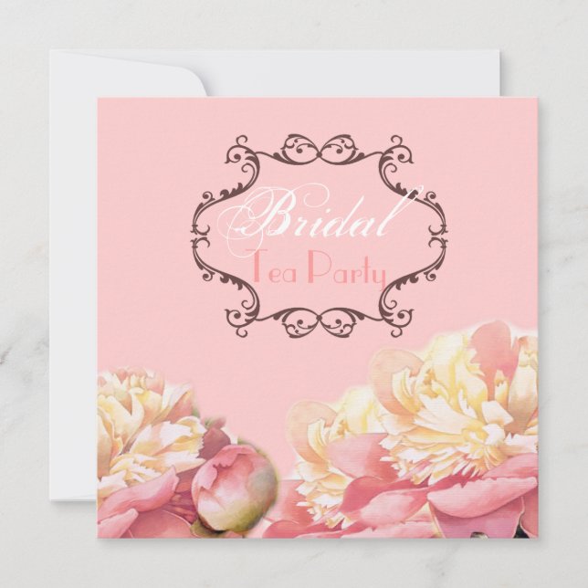 Rosa Blommigt Möhippa Tea Party-inbjudan Inbjudningar (Framsida)