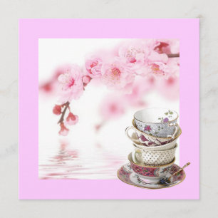 Rosa Blommigt Möhippa Tea Party-inbjudan Inbjudningar