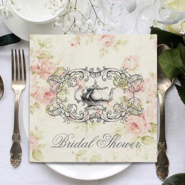 Rosa Blommigt Möhippa Tea Party-inbjudan Inbjudningar (Pink Floral Bridal Shower Tea Party Invitation)