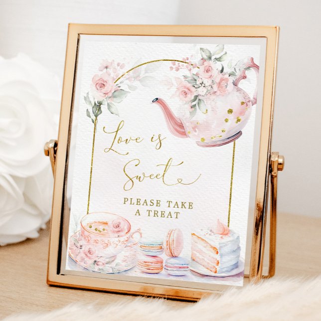 Rosa Blommigt Möhippa Tea Party Kärlek är Sverige Poster (Skapare uppladdad)