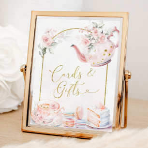 Rosa Blommigt Möhippa Tea Party-kort och -gåvor Poster