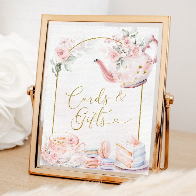 Rosa Blommigt Möhippa Tea Party-kort och -gåvor Poster (Skapare uppladdad)