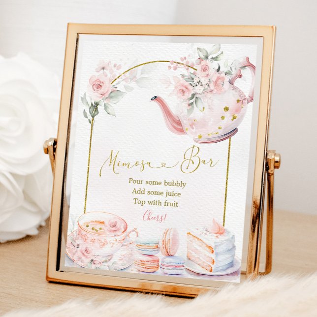 Rosa Blommigt Möhippa Tea Party Mimosa pub Poster (Skapare uppladdad)